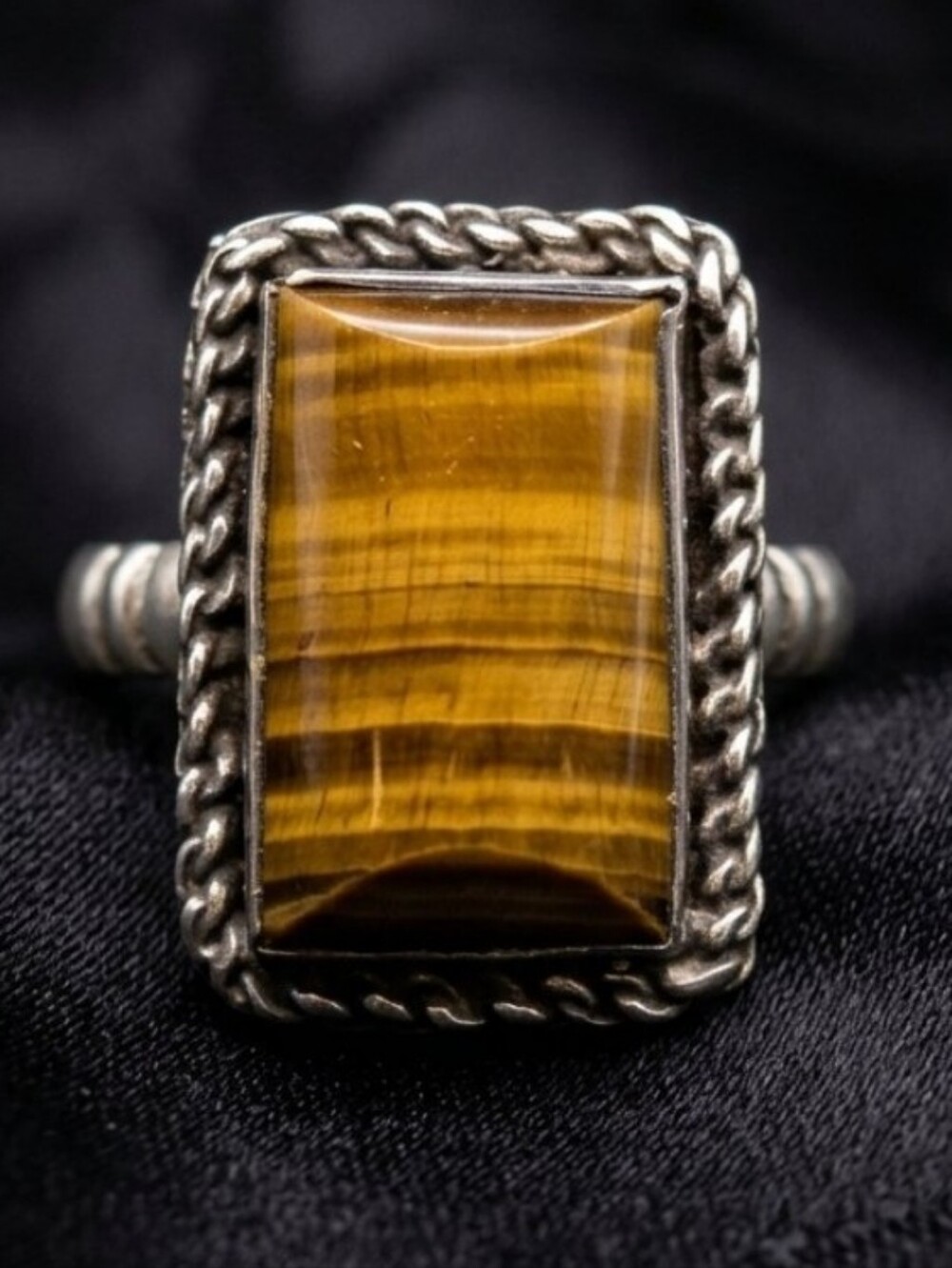 Vintage 925 Sterling Silver Tiger's Eye Ring Sz 6.5